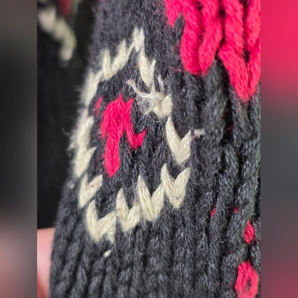 Coldwater Creek Suede Fair Isle Knit Jacket PXL Nordic Cottagecore Winter Coat - Picture 10 of 11